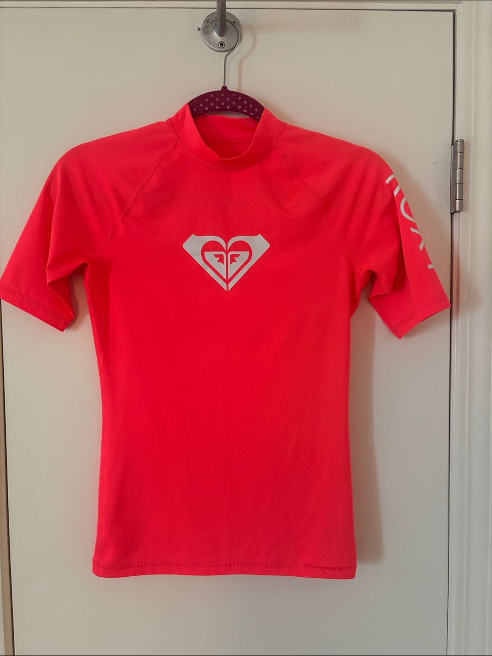 Roxy Kid’s Neon Coral Short Sleeve Rash Guard - Coral